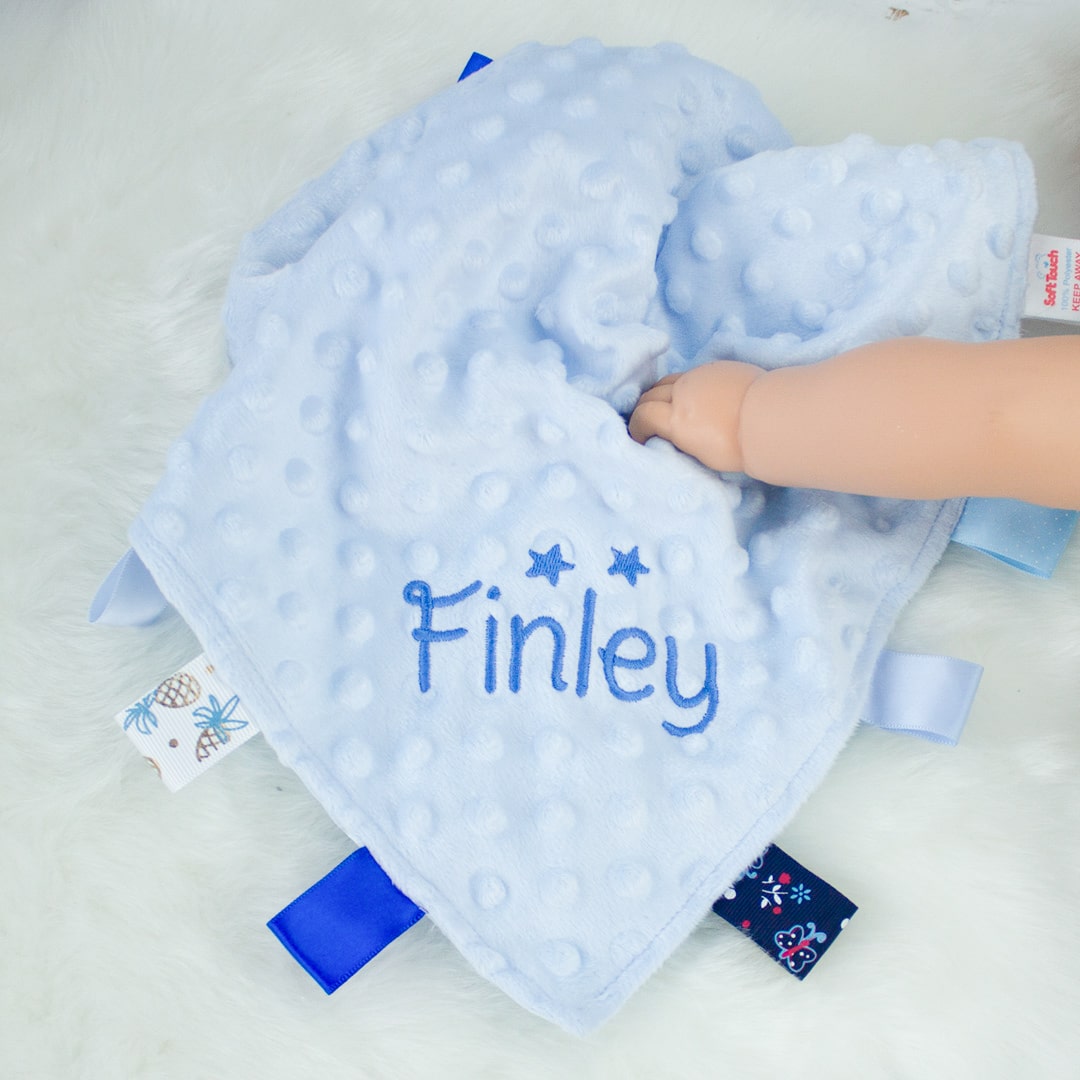 Personalised Blue Boys Comforter – Taggie Style