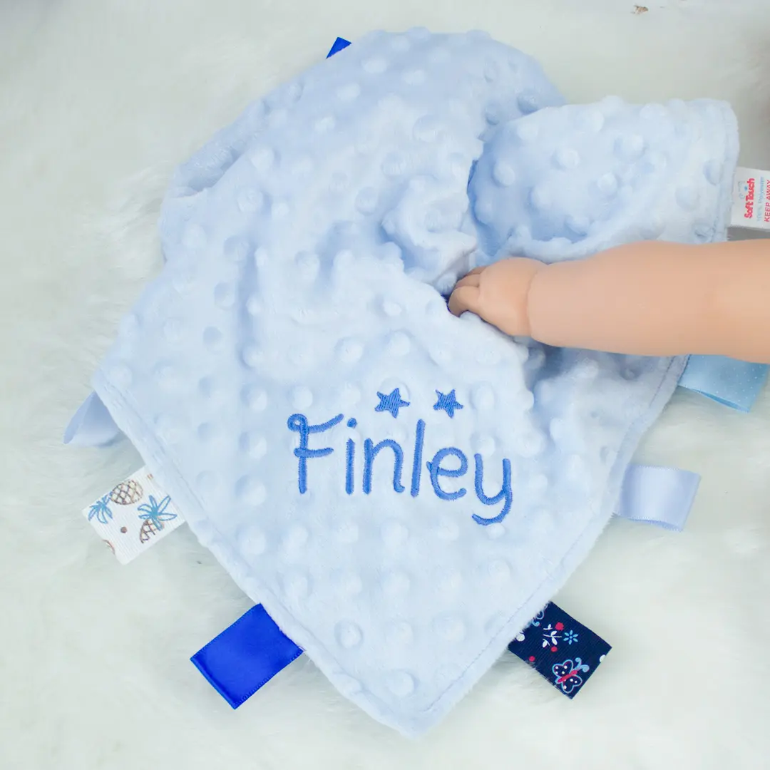 Personalised Baby Boy Taggie Comforter