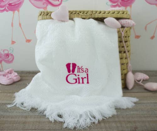 Personalised White Baby Shawl – ‘It’s a Girl