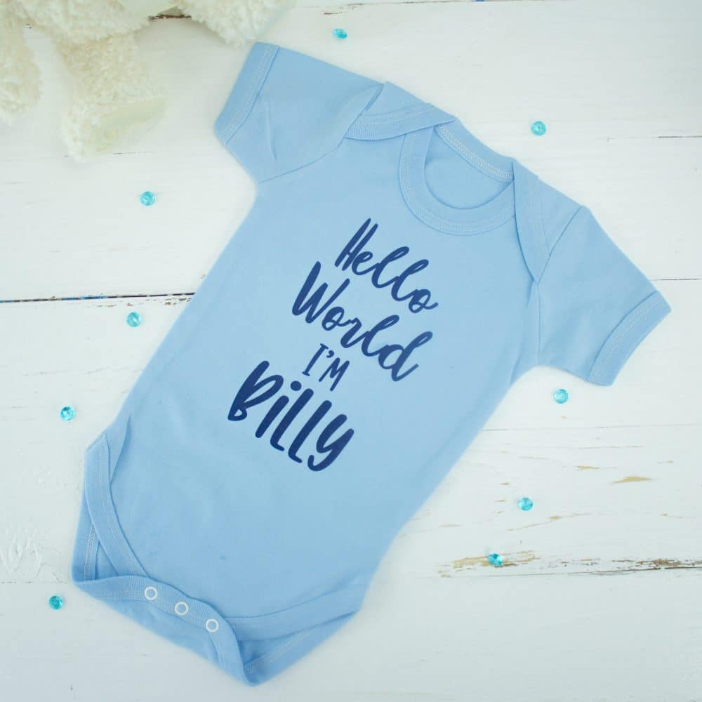 Personalised Blue ‘Hello World’ Baby Bodysuit