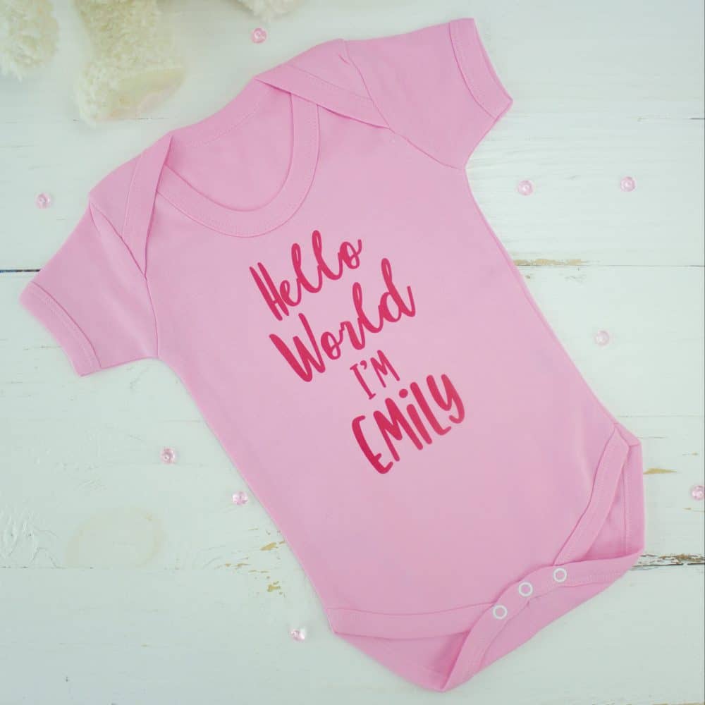 Personalised Pink ‘Hello World’ Bodysuit