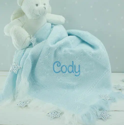 personalised blue baby shawl