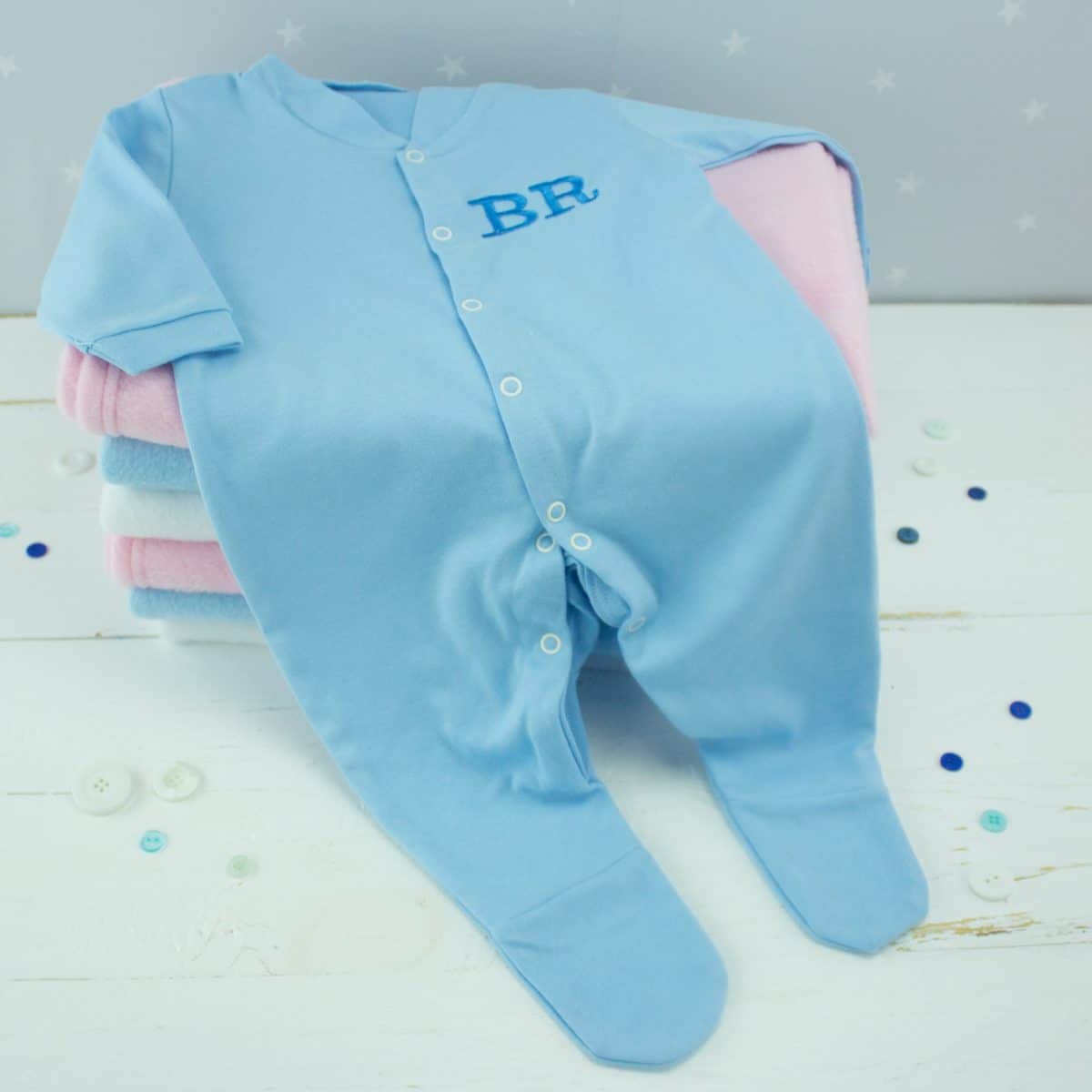 Personalised Blue Baby Boy Sleepsuit