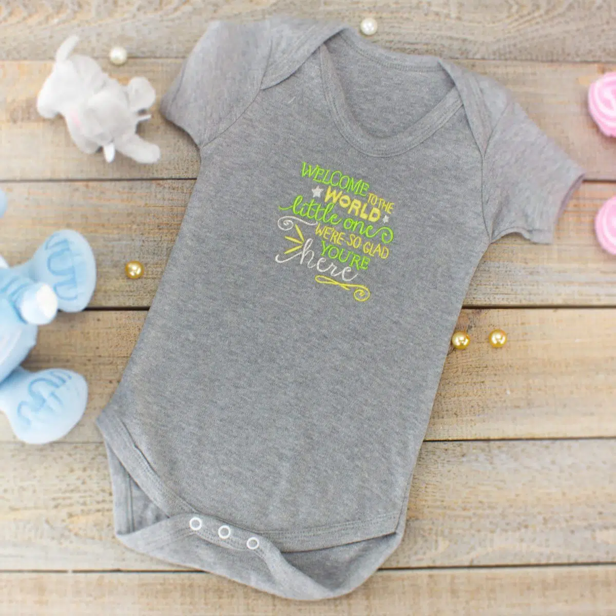 welcome to the world bodysuit - grey