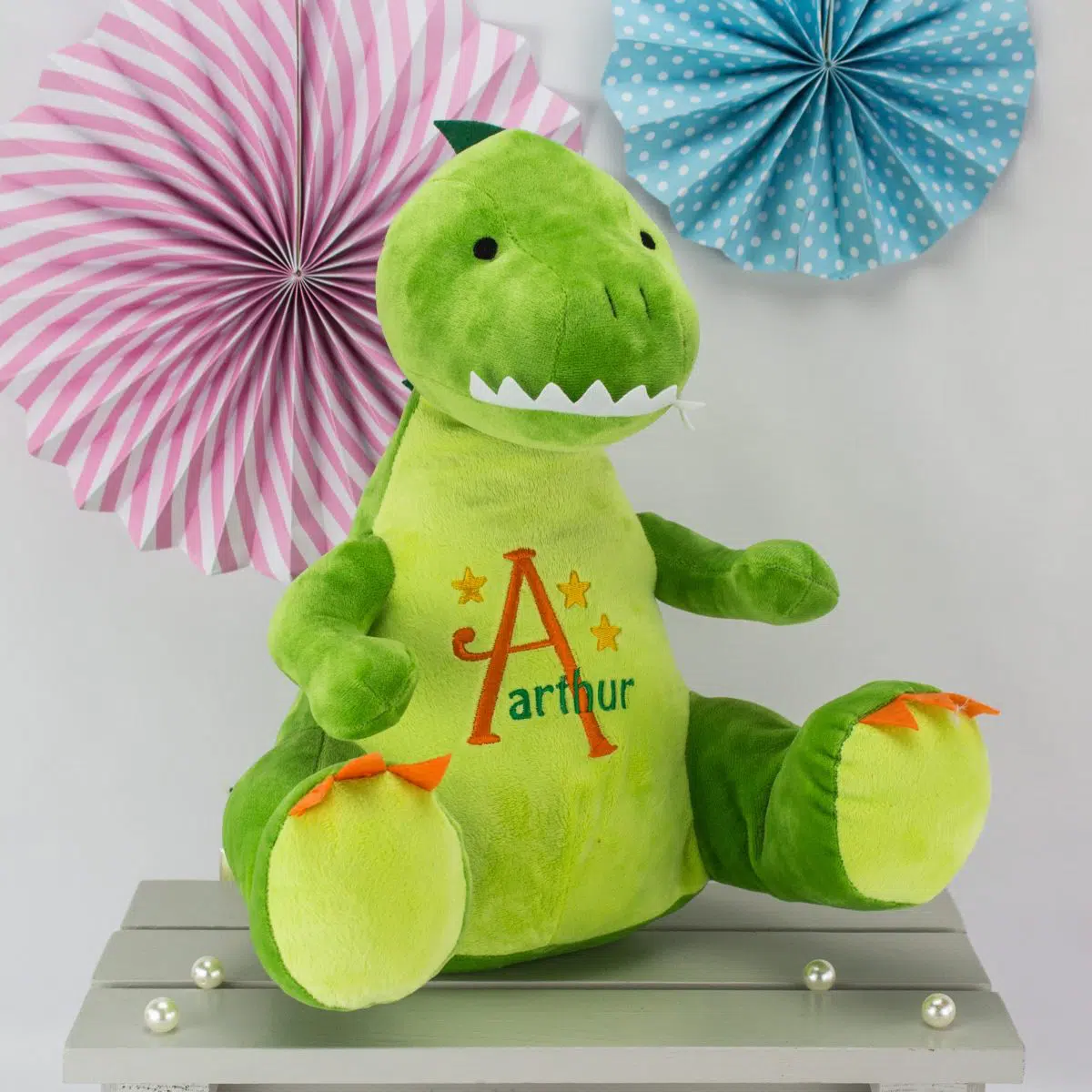 personalised Dinosaur soft toy - green