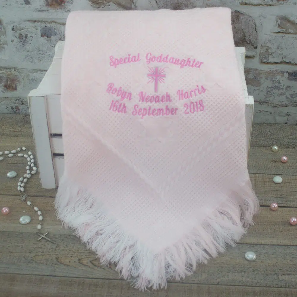 personalised christening shawl - pink christening shawl