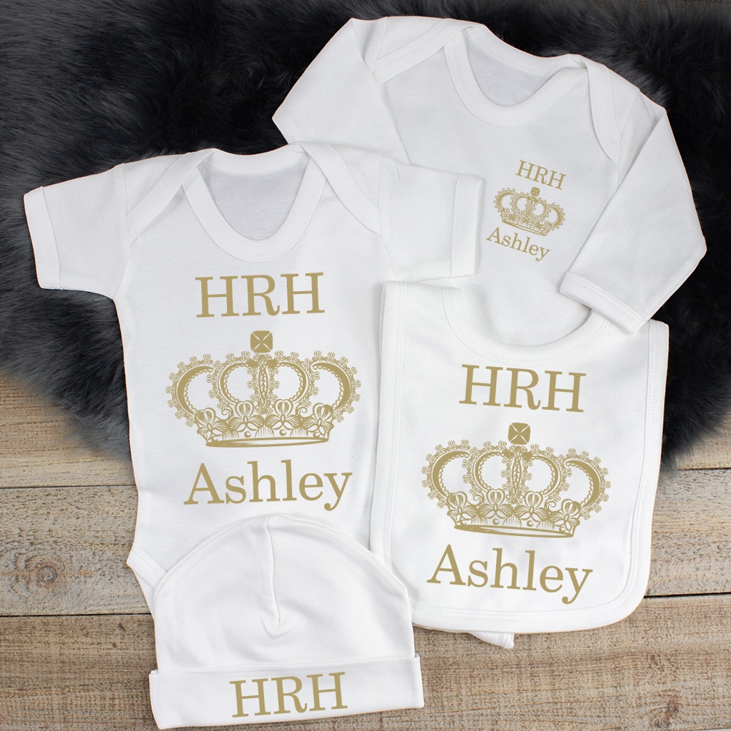 Personalised White ‘Royal Baby’ Clothes Gift Set