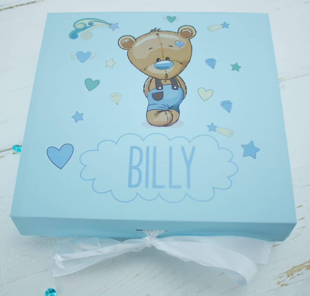 ‘Personalised Blue Teddy Bear Baby Keepsake Gift Box’
