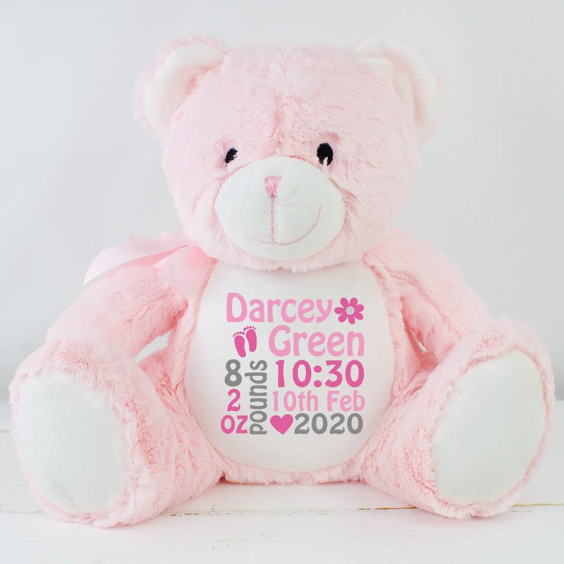 Personalised Baby Girl Pink Teddy Bear