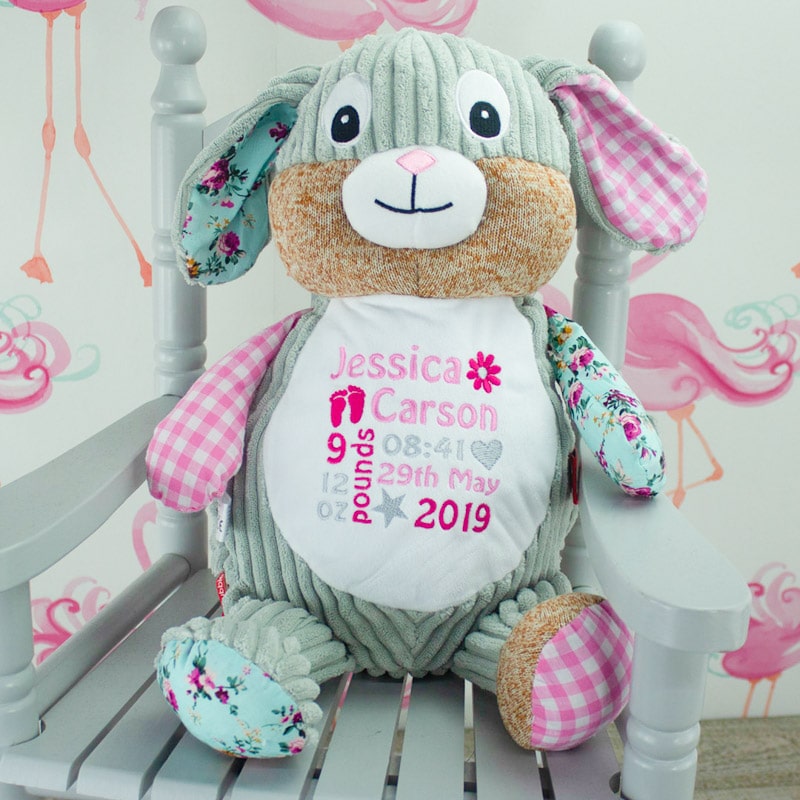 “Personalised Pink Patchwork Bunny Soft Toy”