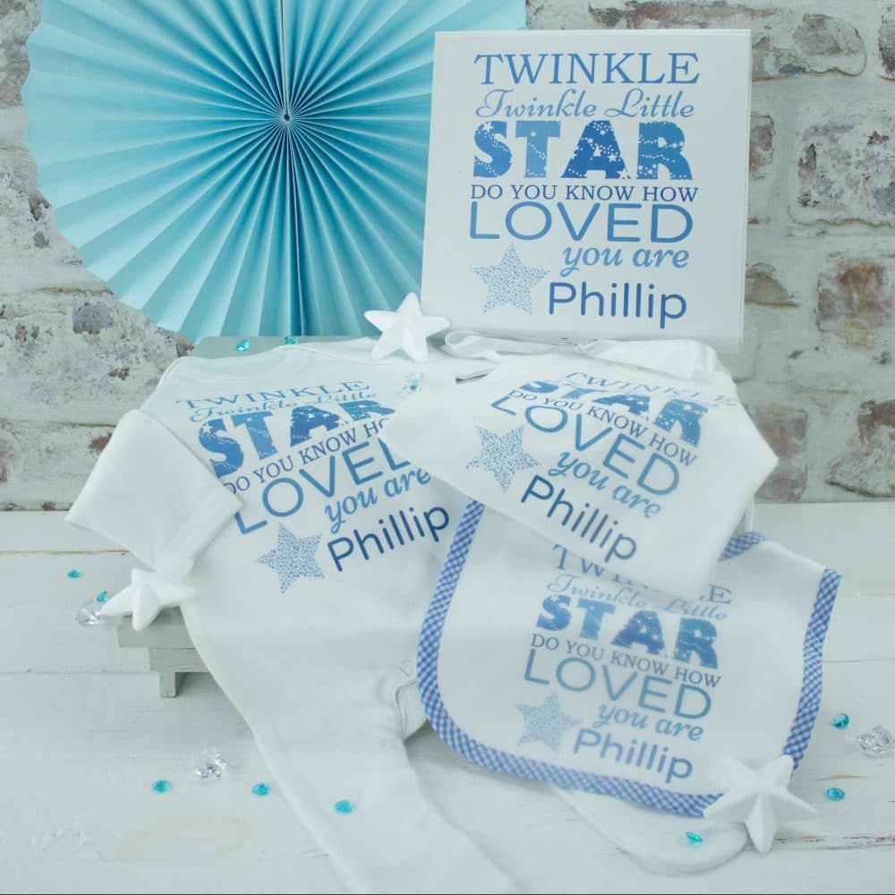 Personalised Boys ‘Twinkle Twinkle’ Baby Clothes Set & Gift Box
