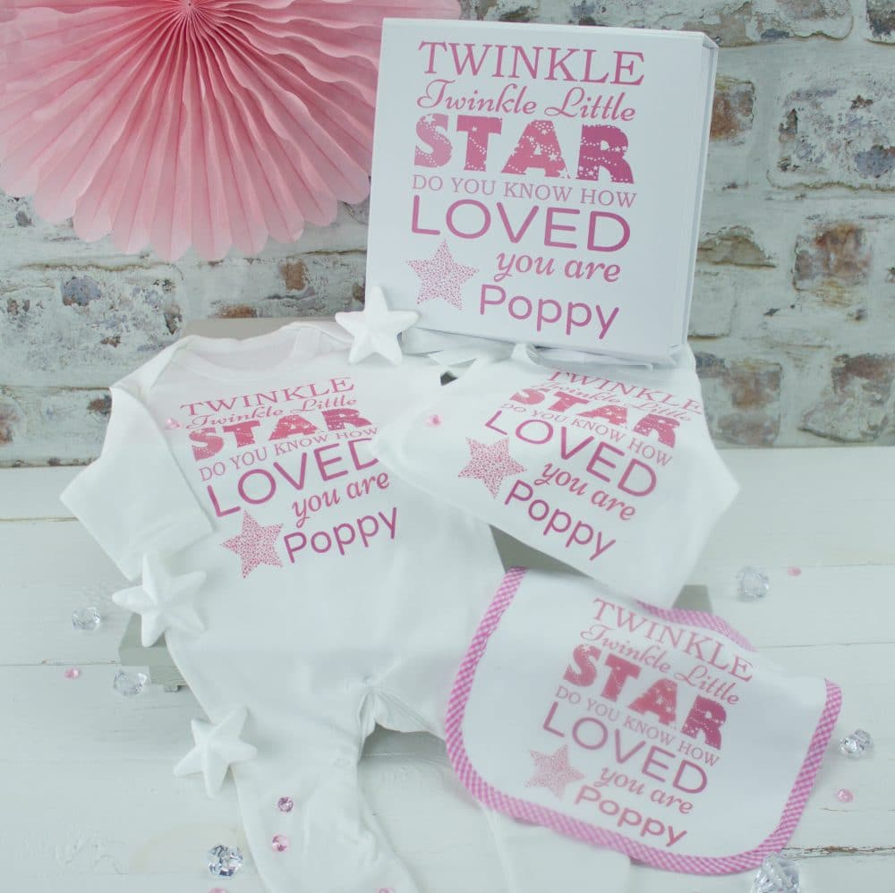 Personalised Girls ‘Twinkle Twinkle’ Baby Clothes Set & Gift Box