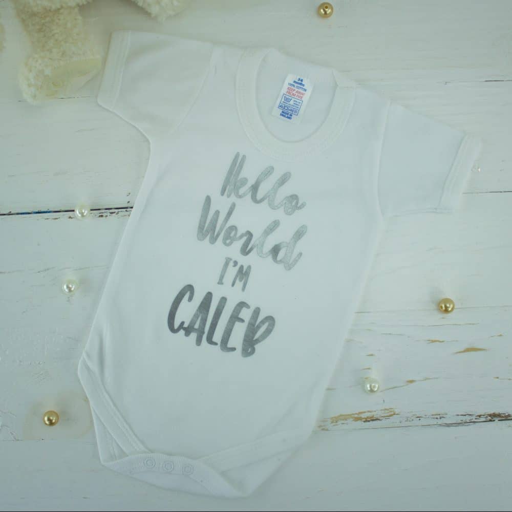 Personalised White ‘Hello World’ Baby Bodysuit