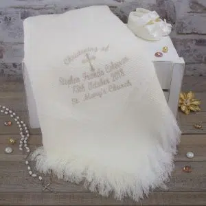 personalised ivory christening shawl