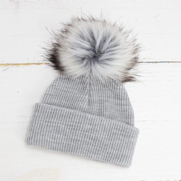 Personalised Grey Baby Pom Hat