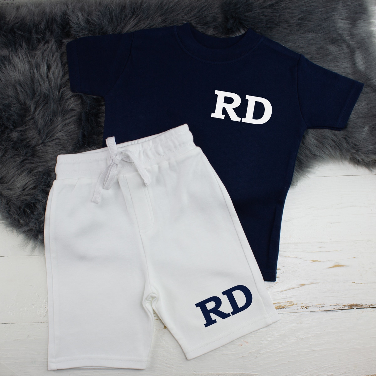 “Personalised Navy & White Summer Loungewear Set”