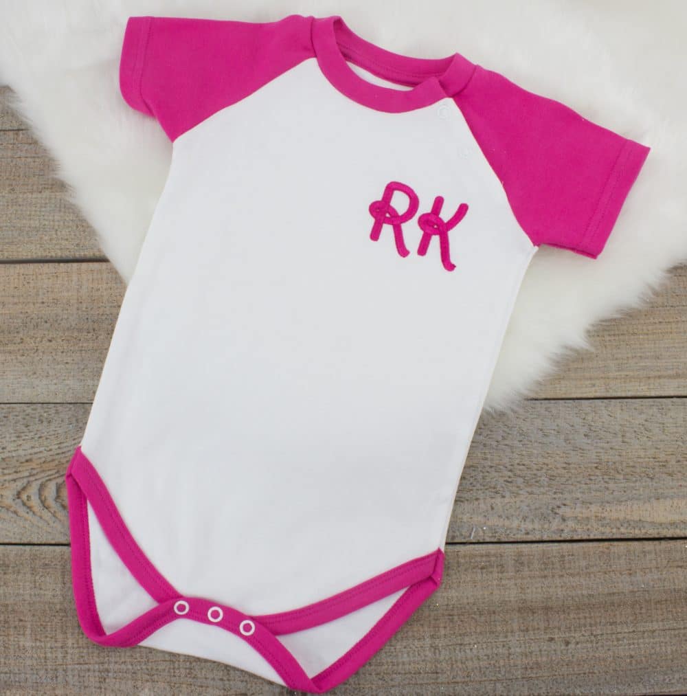 Monogrammed White & Pink Baby Bodysuit