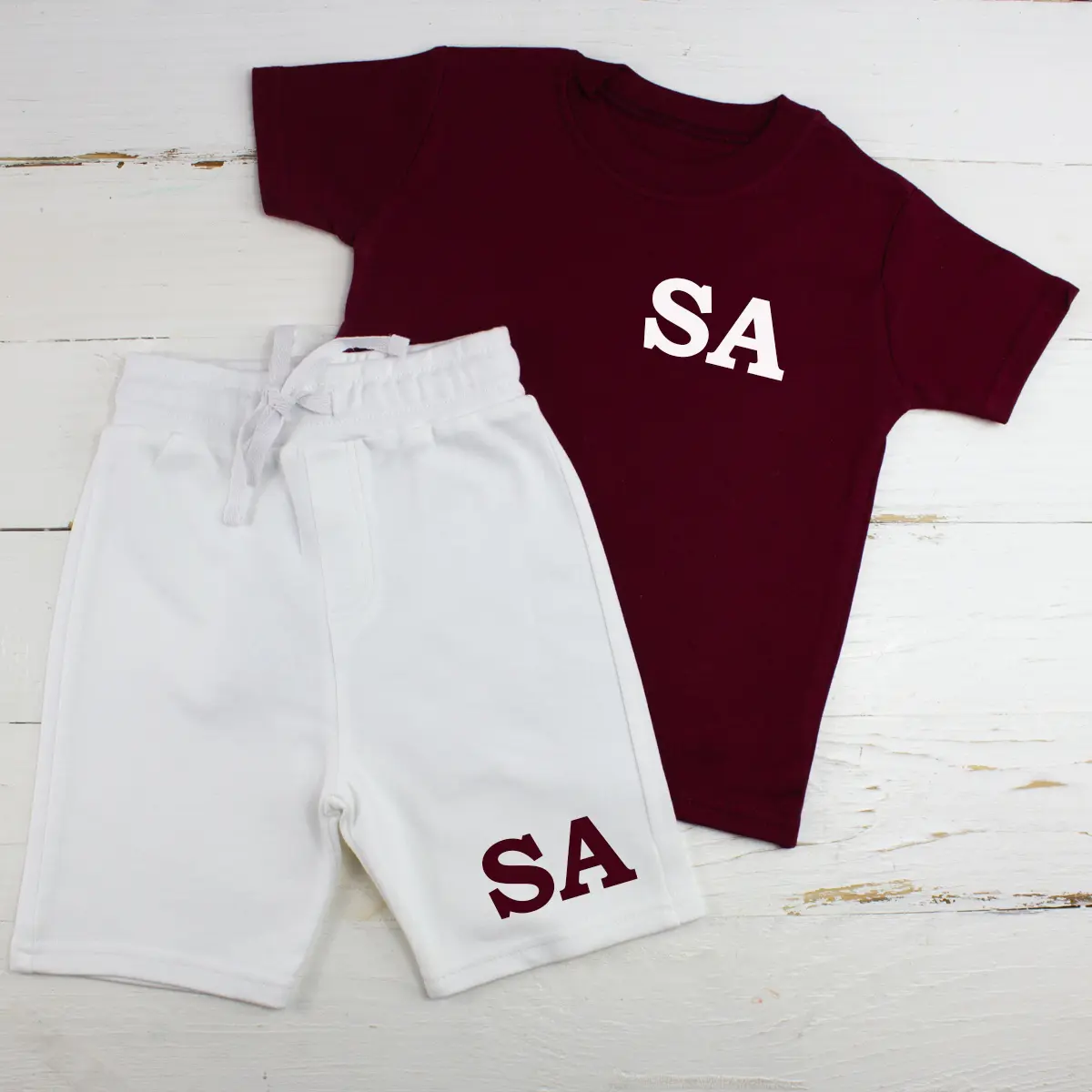 Personalised Maroon & white Baby Summer Clothes