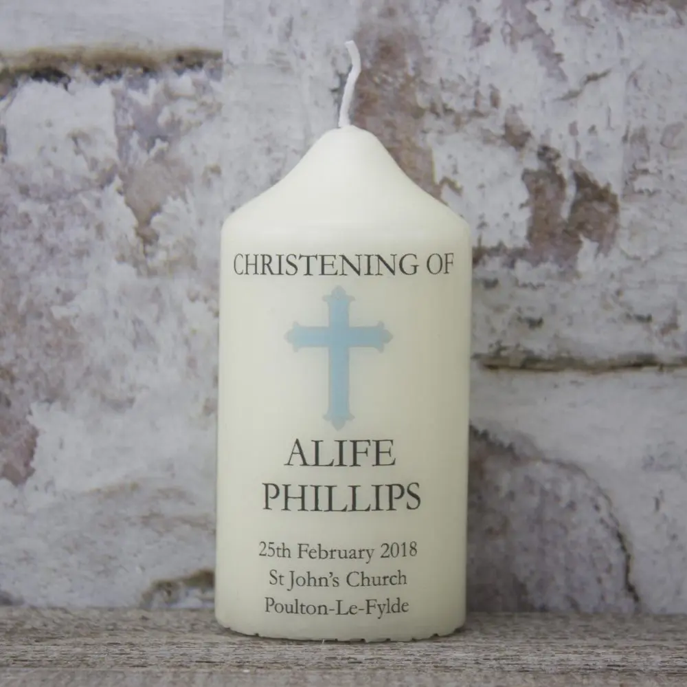 Personalised Christening Candle - Small Boys