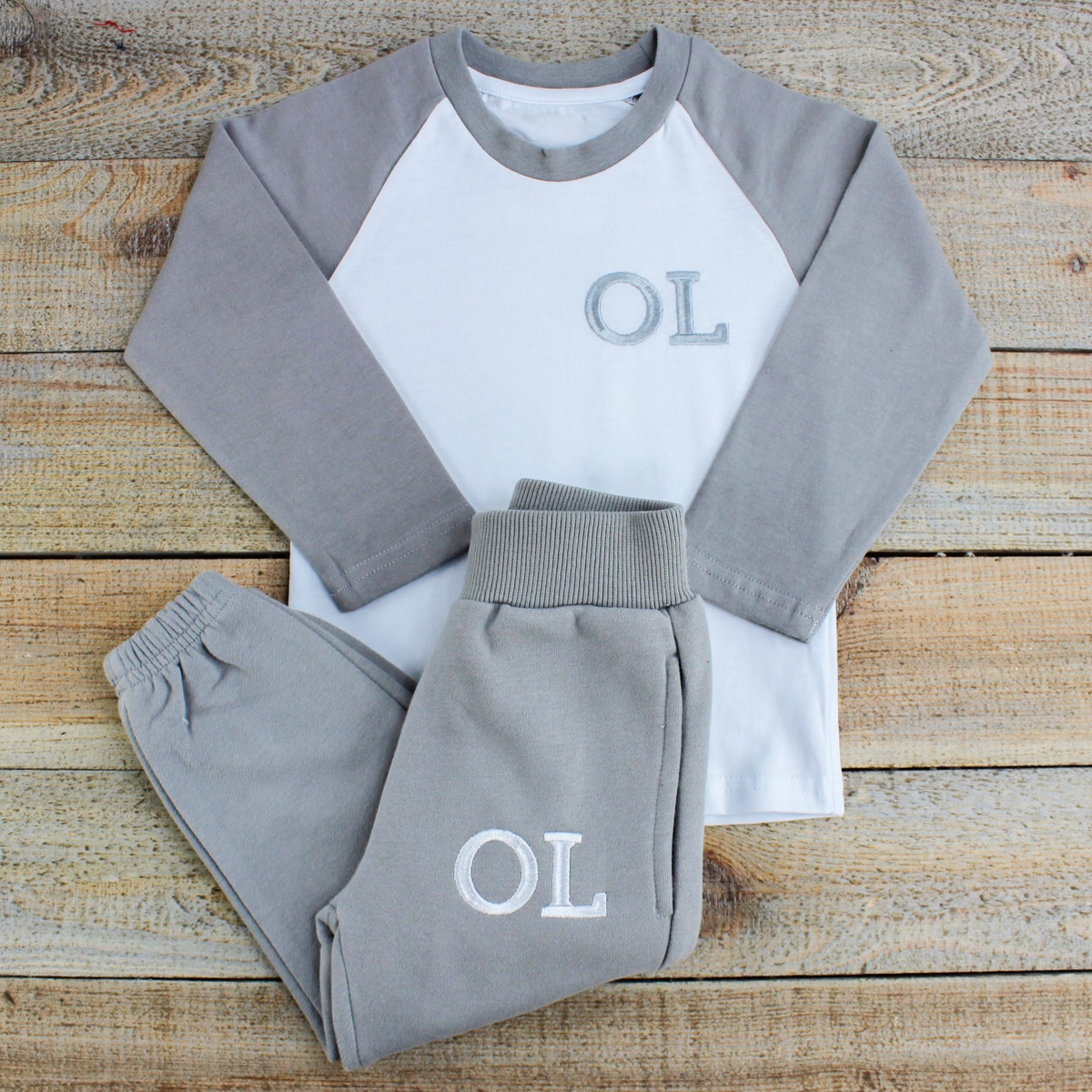 Personalised Grey & White Baby/Toddler Loungesuit