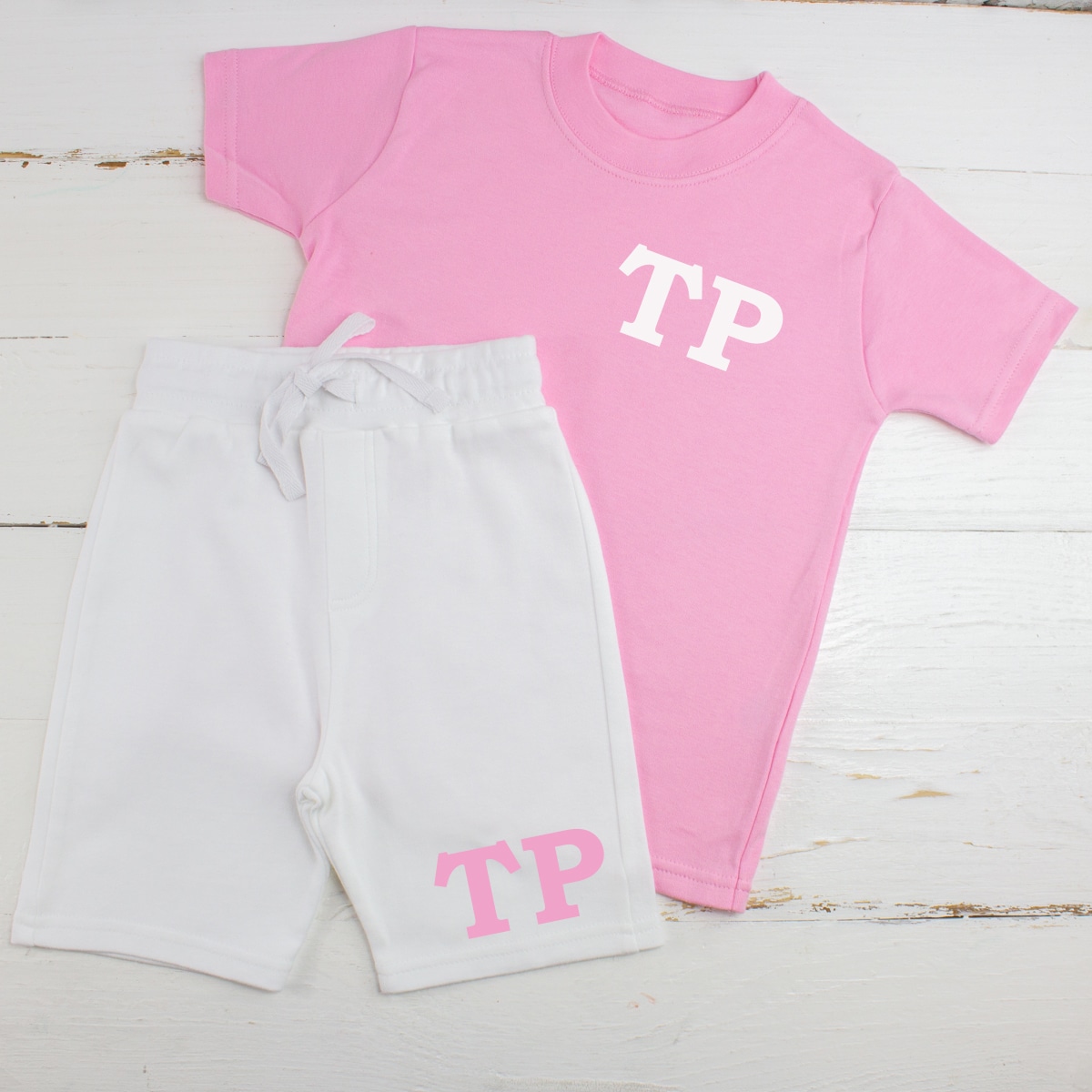 Personalised Pink & White Summer Loungewear Set
