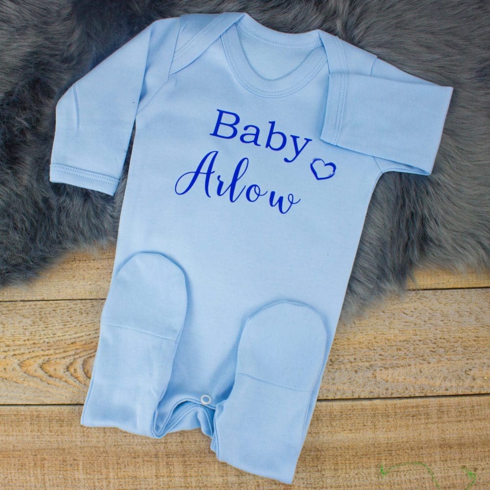 Personalised Blue ‘Baby’ Shower Sleepsuit