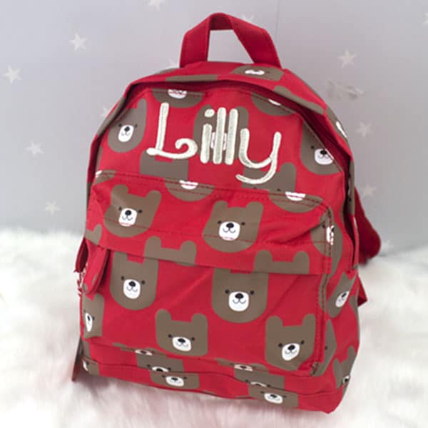 Personalised Red Bear Print Backpack