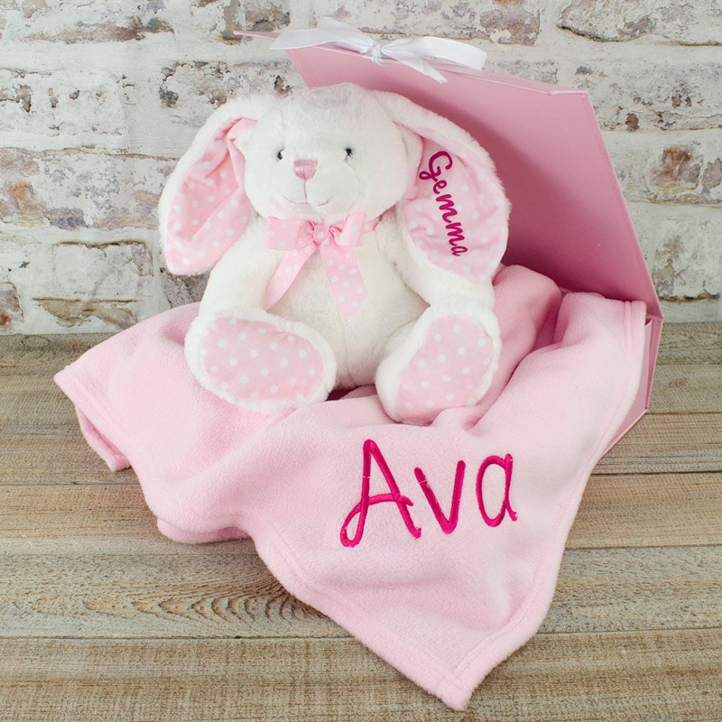 Personalised Pink Bunny Rabbit & Blanket Gift Set