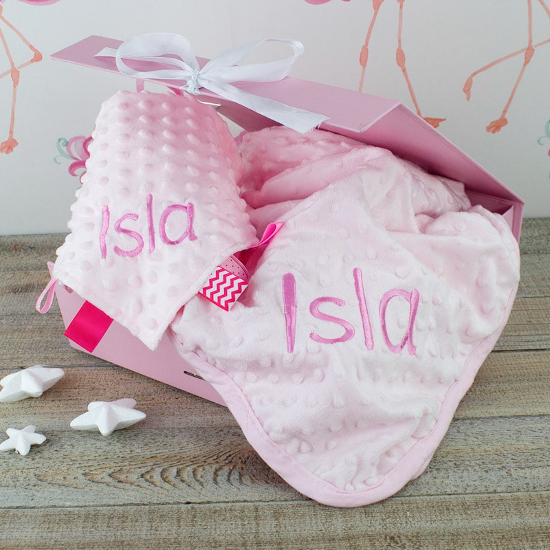 Personalised Pink Blanket & Taggie Comforter Gift Set