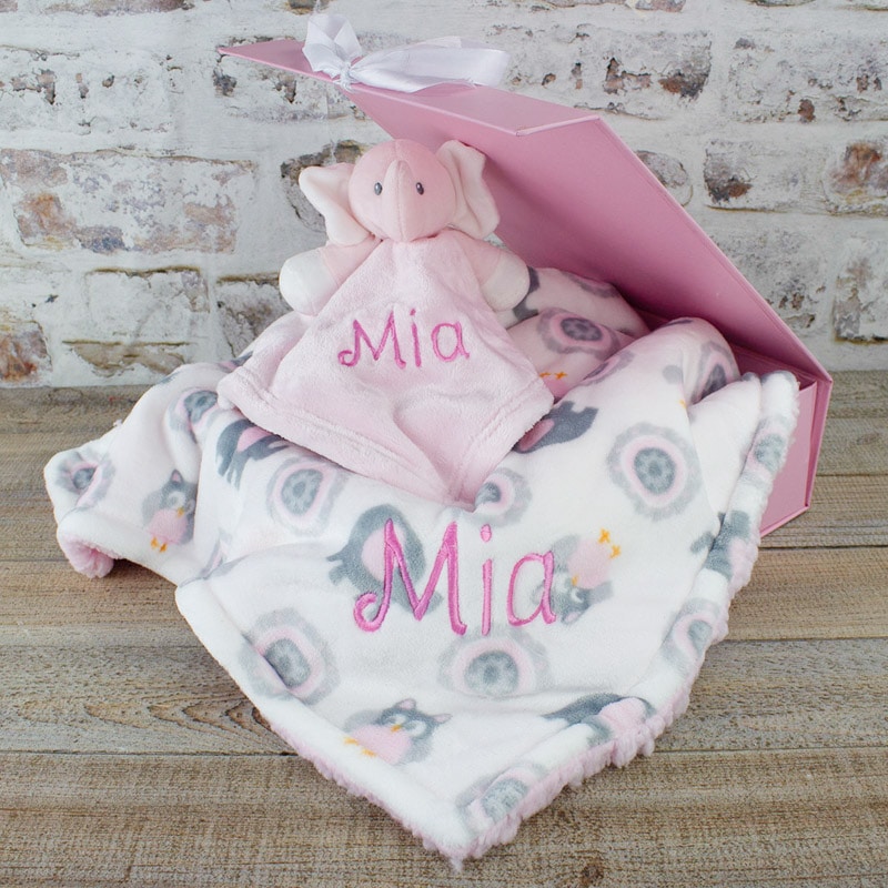 Personalised Pink Baby Girl Elephant Gift Set | Heavensent Baby Gifts