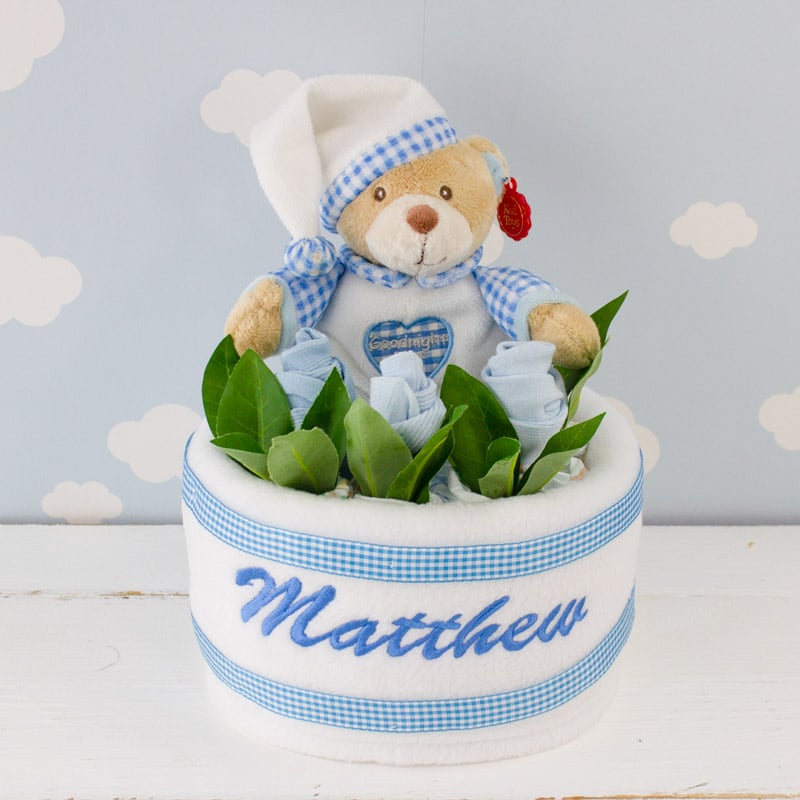 Personalised Baby Boy Teddy Bear Nappy Cake