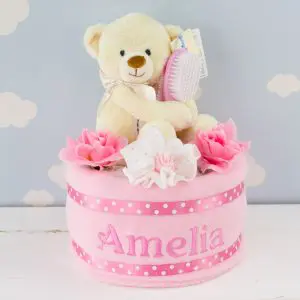 Personalised Baby Girl Teddy bear Nappy Cake
