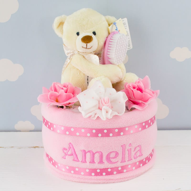 Personalised Little Pink Teddy Bear Nappy Cake
