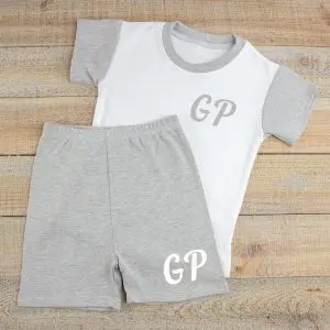 Personalised Grey & White Baby Summer Loungewear