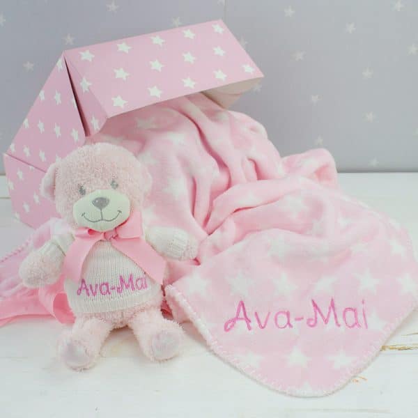 Personalised Baby Girl Teddy Bear Gift Set
