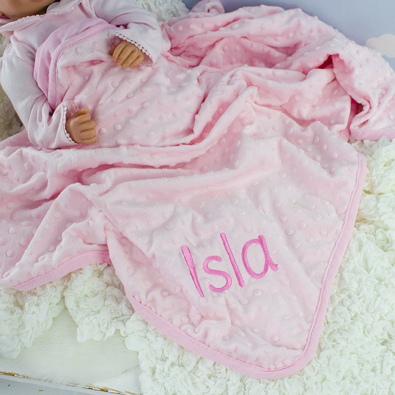 Personalised Pink Bobble Baby Blanket