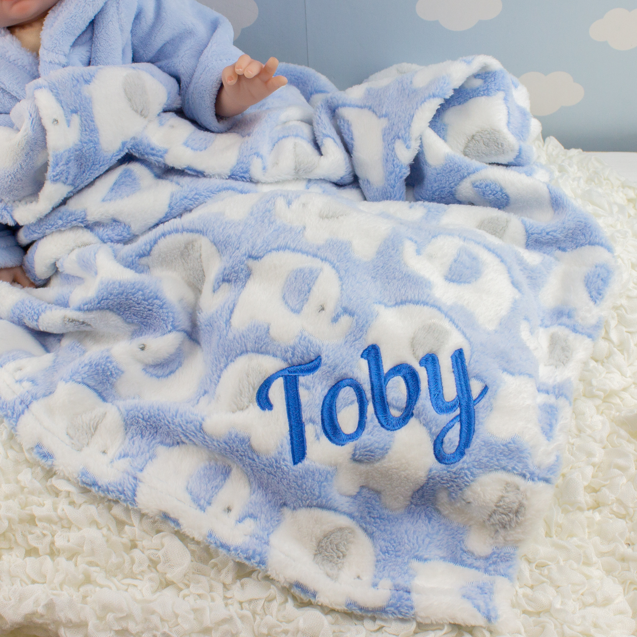 Personalised Baby Boy Elephant Blanket