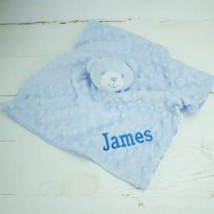 personalised blue teddy bear comforter