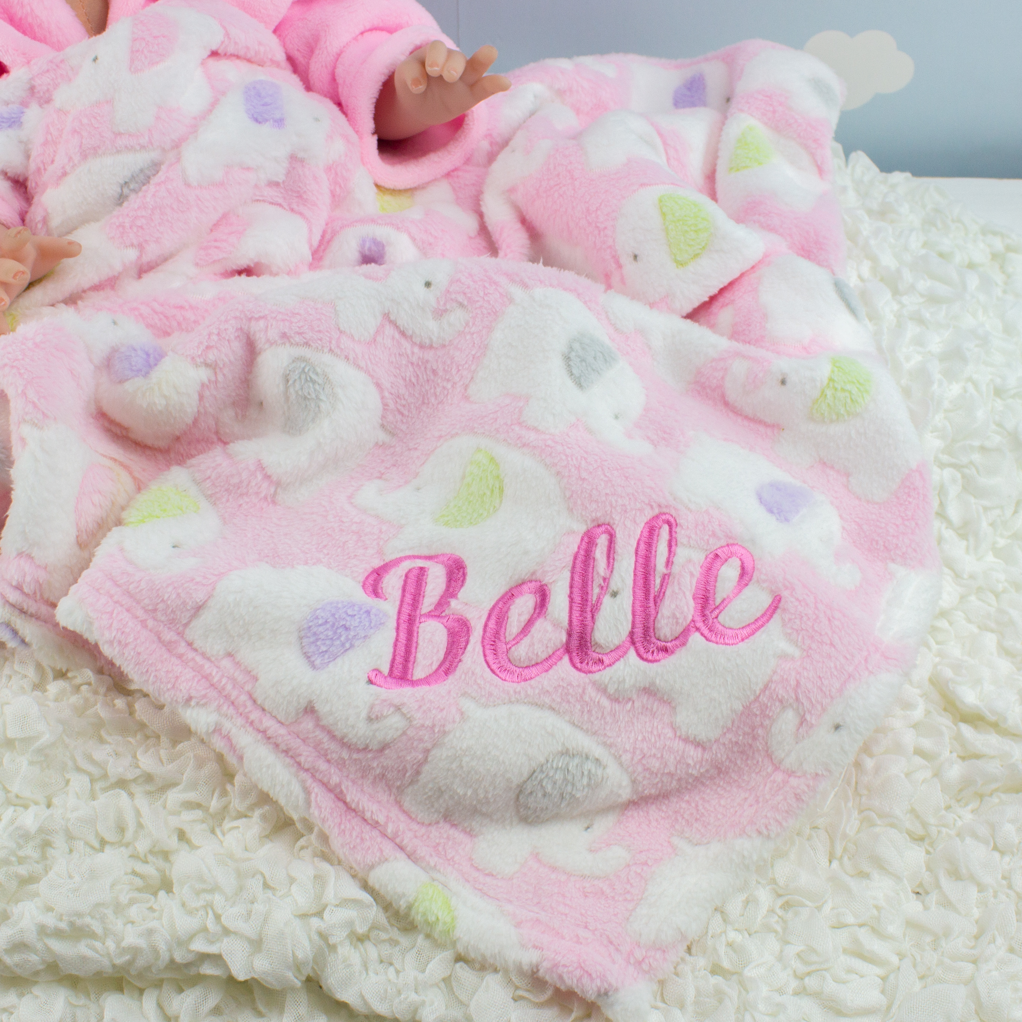 Personalised Baby Girl Elephant Blanket