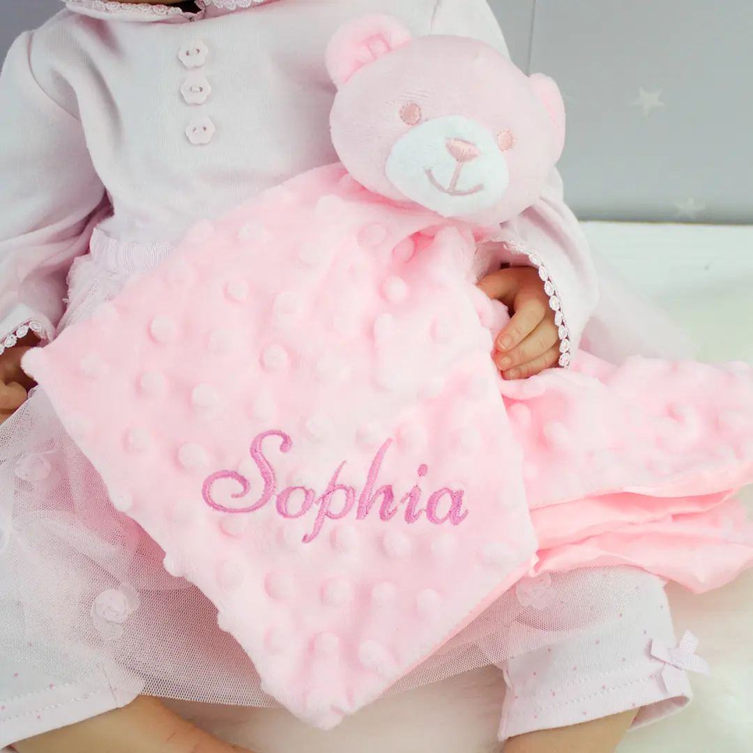 personalised pink teddy bear comforter