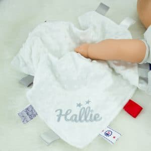 Personalised White Baby Taggie Comforter