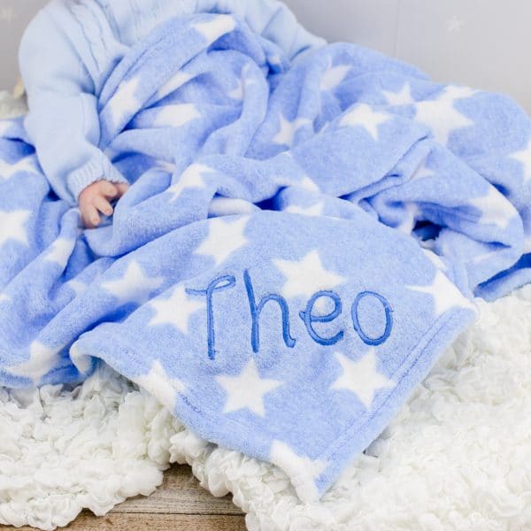 personalised blue baby boy star blanket