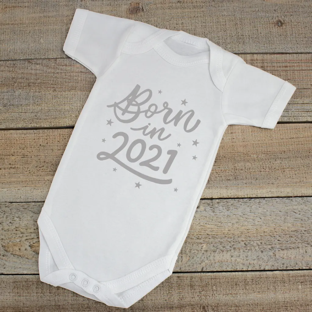 Born in '2021' White Baby Bodysuit