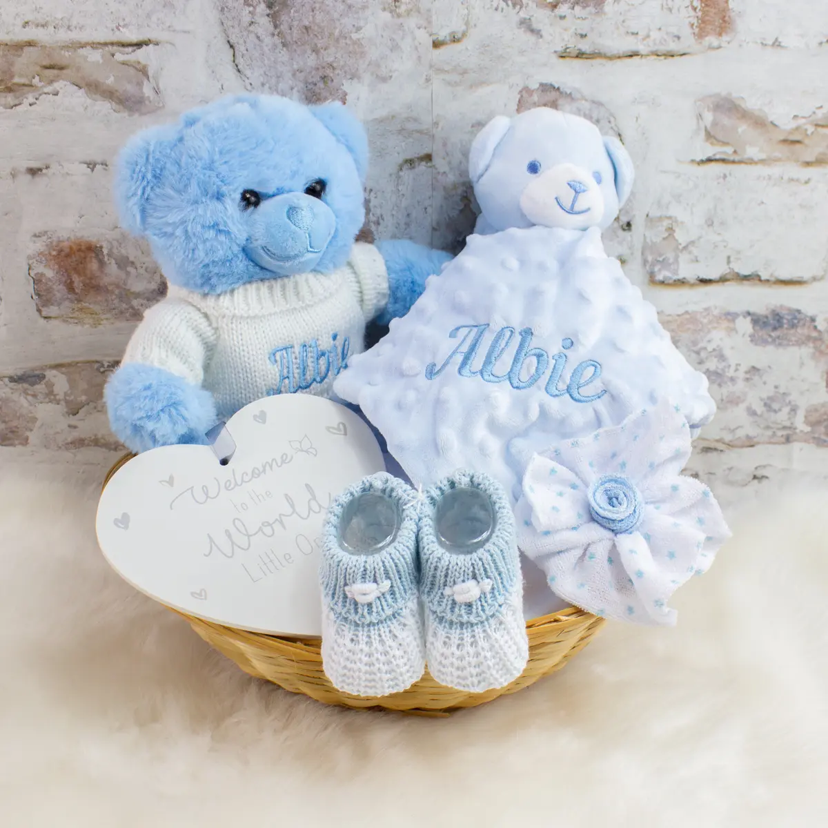 Personalised Baby Boy Teddy Bear Gift Basket