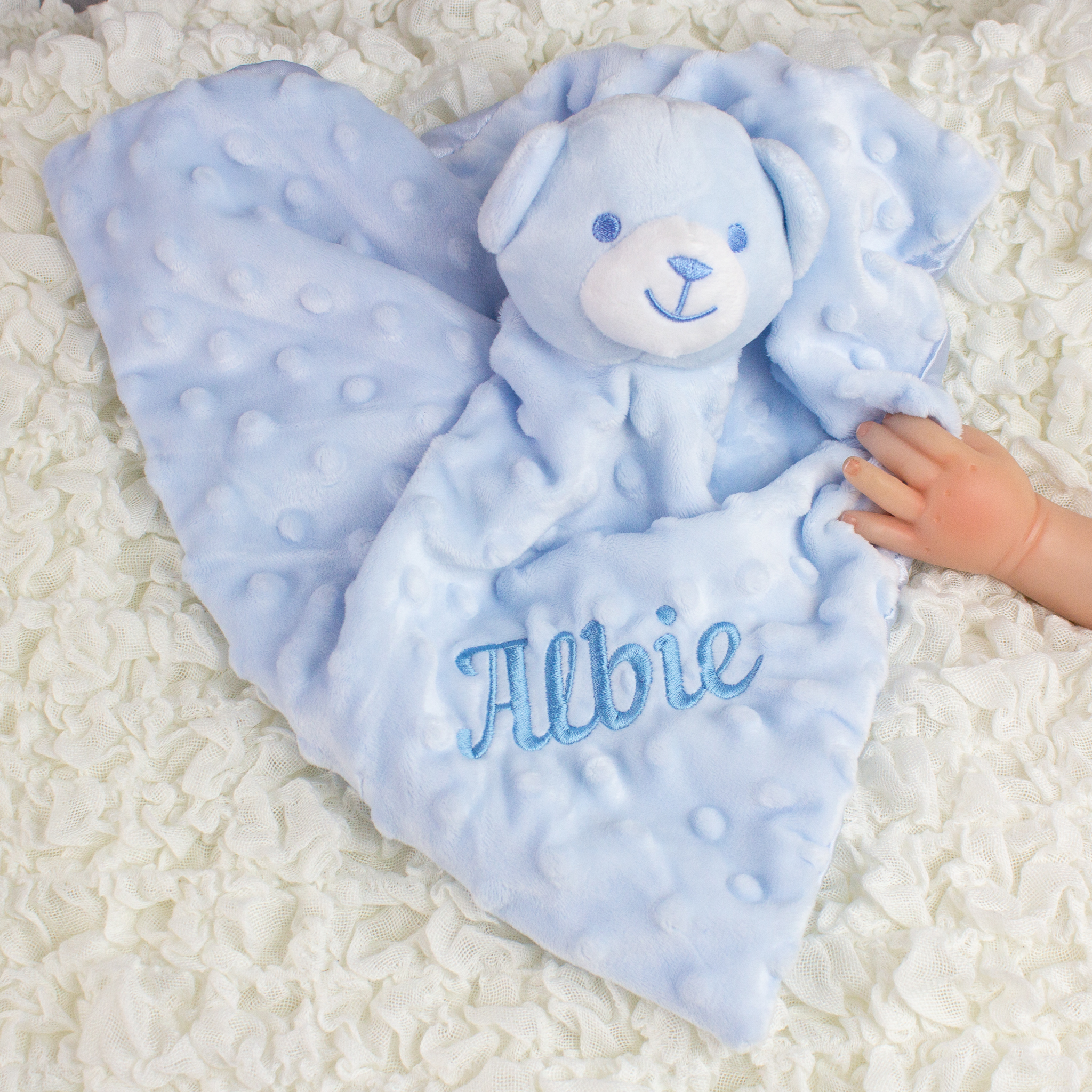 Personalised Blue Teddy Bear Comforter