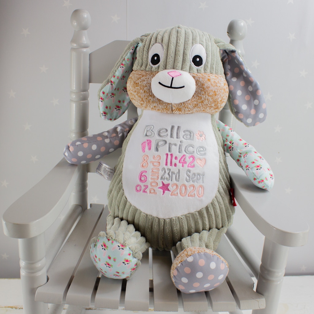 Personalised Grey Patchwork Bunny Soft Toy