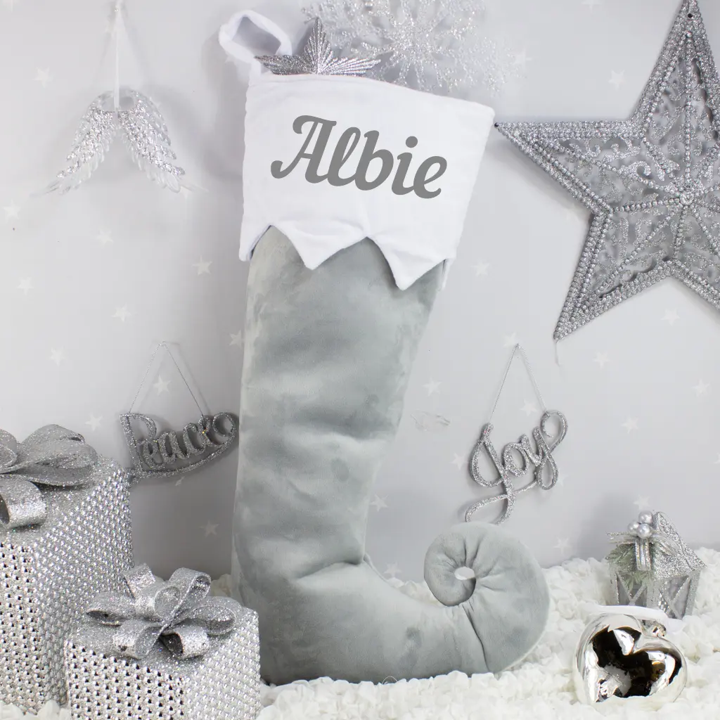 Personalised Grey Baby Christmas Stocking