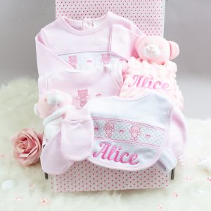 personalised pink baby girl gift set
