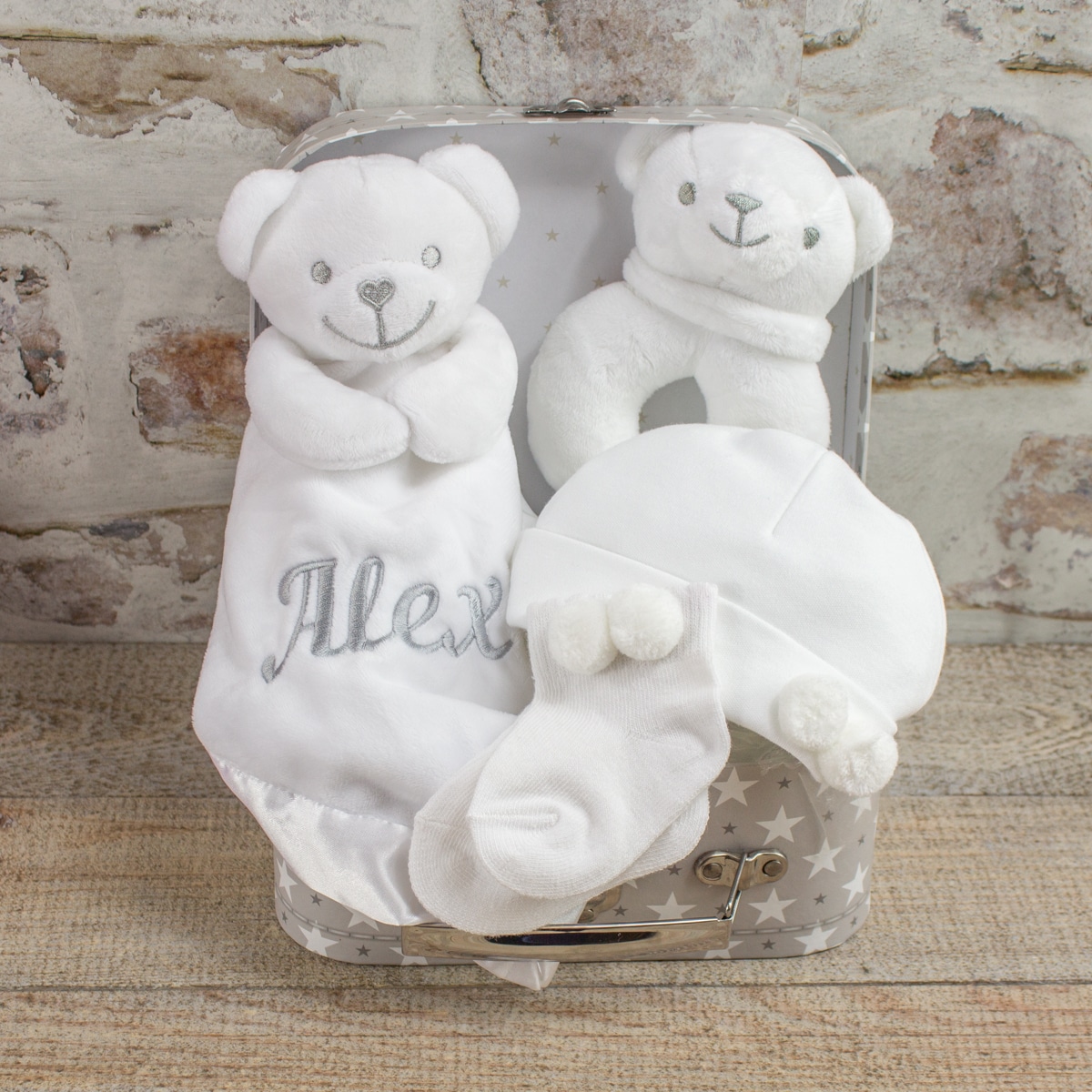 Personalised White Teddy Bear Baby Gift Box