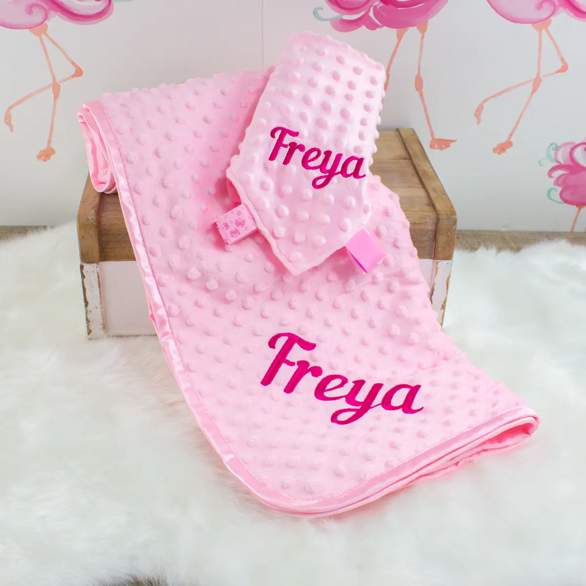 Personalised Pink Baby Blanket & Comforter Gift Set